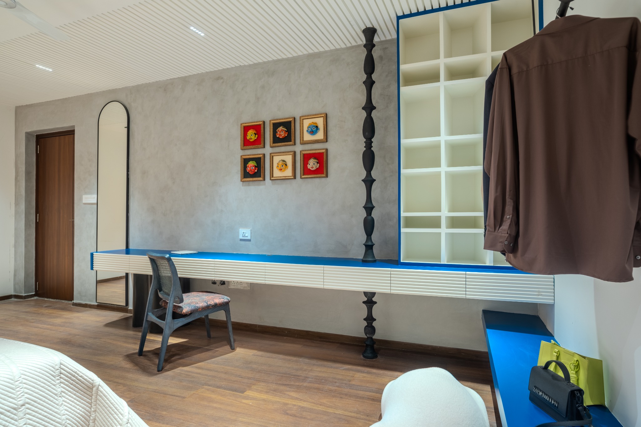 Layered Luxe grey textured wall finish in a custom study